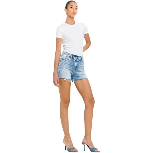 Vervet by Flying Monkey High Rise Criss Cross Denim Shorts - T5794 - Size Small - Picture 4 of 6